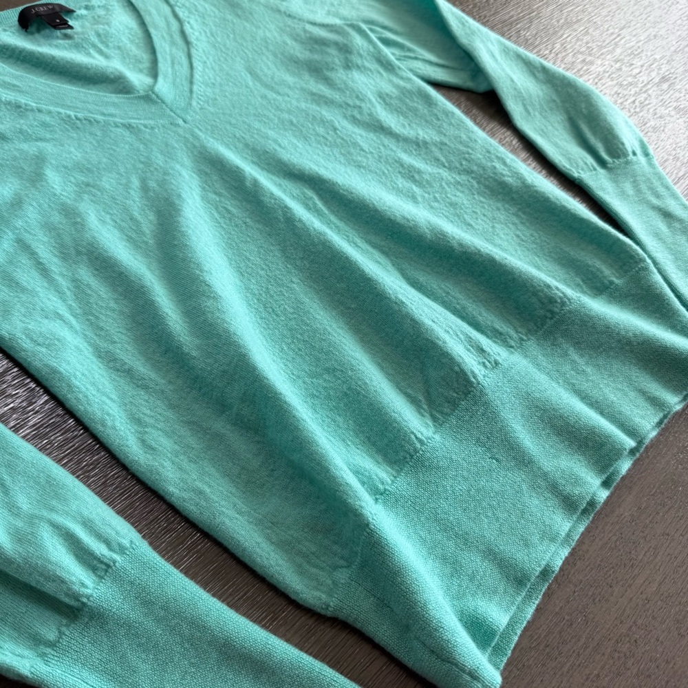 J. Crew Merino Wool V Neck Blue Teal Long Sleeve Sweater S - Picture 4 of 10